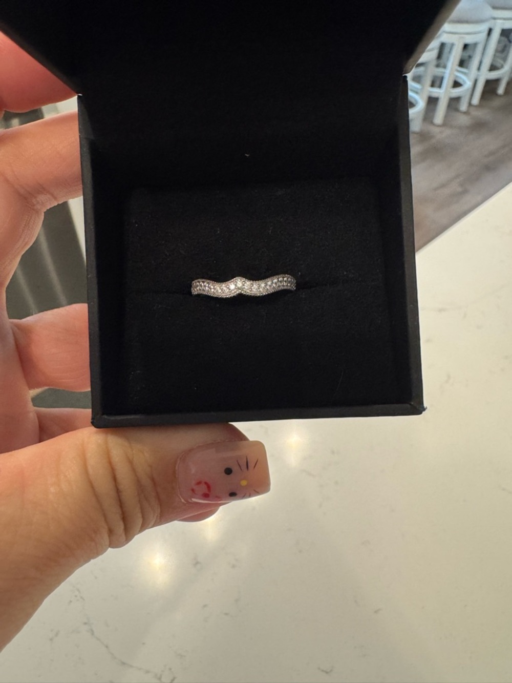 Zales Silver Pavé Curved Stacking Ring
